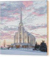 Winter Sunset - Rexburg Idaho Temple #2 Wood Print