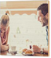 Young Couple Has Breakfast At Italian Café #2 Wood Print