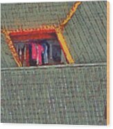 294 Architectural Pattern, Roof Courtyard Laundry, Wuhan, China Wood Print