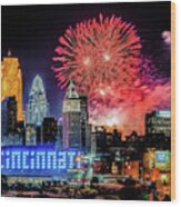 2019 Webn Fireworks Cincinnati Ohio Skyline Photograph #3 Wood Print