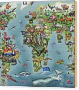 Animals World Map #3 Wood Print
