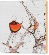 Broken Wine Glasses With Wine Splashes On A White Background Wood Print