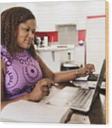 Mature African-american Woman Working From Home In Teleconference. #3 Wood Print