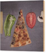 Slice Of Mozzarella Pizza Tomato Cheese Peeper And Mushroom Ingredients Wood Print