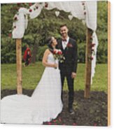 Traditionnal Wedding Portrait Of Millennial Couple Outdoors. #3 Wood Print