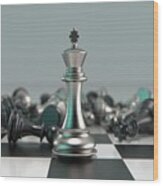 3d Rendered Metal Chess Pieces Wood Print