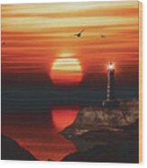 St Mathieu Lighthouse With A Sunset #4 Wood Print