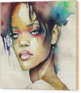 Watercolour Of Rihanna #4 Wood Print
