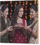 Young Women Celebrating Diwali #4 Wood Print
