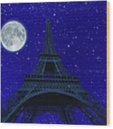 Tour Eiffel At Night With Fullmoon #5 Wood Print