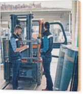 Workers In Warehouse With Forklift #5 Wood Print