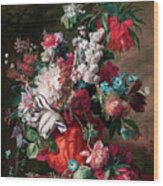 Bouquet Of Flowers In An Urn By Jan Van Huysum Wood Print