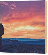 A Balanced Sunset In Arches National Park, Utah, Usa Wood Print