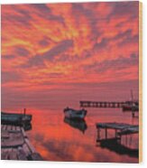 A Burning Sky Over An Old Pier Wood Print