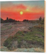 A Foggy Sunset On Cadillac Mountain Wood Print