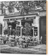 A French Restaurant Vieux Lyon France Black And White Wood Print