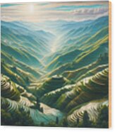 A Panoramic View Of Terraced Rice Fields In The Mountains Wood Print