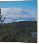A View Of Denali Over Wonder Lake Wood Print