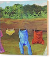 A Windy Clothes Line In  Oklahoma - An Original By Cheri Wollenberg 2022 Wood Print