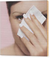 A Woman Peeking From Behind A Tissue Wood Print