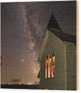 Abandoned But Not Forgotten - Antiochia Lutheran Nighscape #2 With Milky Way Wood Print