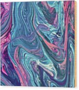 Abstract Art Blue Pink Purple Acrylic Pouring Fluid Painting Wood Print