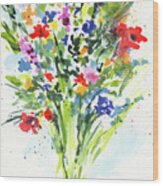 Abstract Flowers Burst Of Multicolor Splash Of Watercolor Ii Wood Print