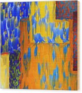 Abstract In Blue Orange Red Yellow Wood Print