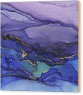 Abstract Landscape Blue Purple Mountains Wood Print