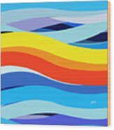 Abstract Lines Summer Beach Art Painting Wood Print