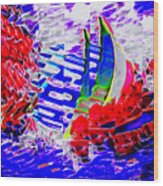 Abstract Ocean Squall Sailing Boat Wood Print