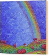 Abstract Rainbow Over Spring Hills Textural Impasto Palette Knife Oil Painting By Ana Maria Edulescu Wood Print