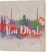 Abu Dhabi U.a.e Watercolor City Skyline Wood Print