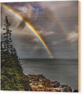 Acadia Double Rainbow Ii Wood Print