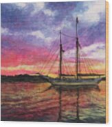 Acadia Sunset At Sea Wood Print