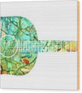 Acoustic Guitar 2 - Colorful Abstract Musical Instrument Wood Print
