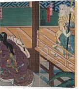 Actors In A Confrontation On A Verandah. Colour Woodcut By Kunikazu, Early 1860s 2 Wood Print