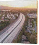 Aerial Of Highway 280 In Silicon Valley. Cupertino, Usa Wood Print