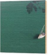 Aerial View Of A Luxury Yacht Anchored In The Surface Of The Sea. Cyprus Vacations Wood Print