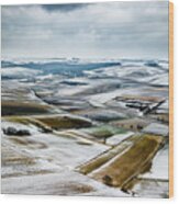 Aerial View Of Winter Landscape With Remote Settlements And Snow Covered Fields In Austria Wood Print