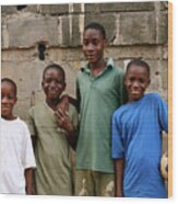 African Boys With Soccer Ball Wood Print