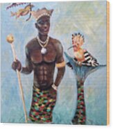 African Merman King Olokun By Linda Queally Wood Print
