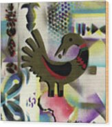Afro - Aesthetic - K  - Sankofa Bird  And Adinkra Symbol For Abundance Wood Print