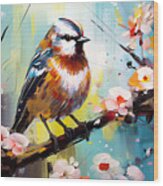 Ai Generated Abstract Colorful Oil Painting Two Zebra Finches An Wood Print