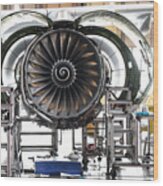 Aircraft Jet Engine Maintenance In Airplane Hangar Wood Print