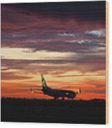 Airplane Departure At Dusk Wood Print