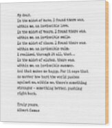 Albert Camus Quote - Invincible Summer 1 - Typewriter Print - Minimalist, Inspiring Literary Quote Wood Print