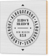 Albuquerque, New Mexico, Usa - 1 - City Coordinates Typography Print - Classic, Minimal Wood Print