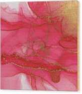 Alcohol Ink Red Pink And Gold Abstract Background. Ocean Crystal Water Wood Print