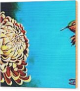 Allen's Hummingbird And Chrysanthemum Wood Print